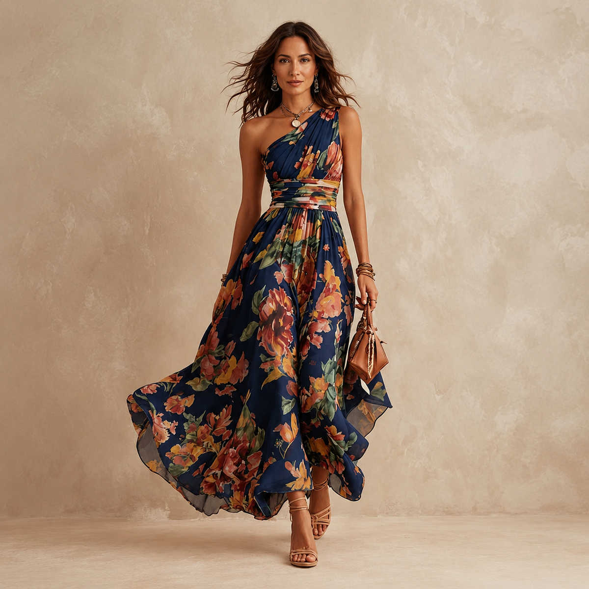 Celeste | Floral One-Shoulder Maxi Dress