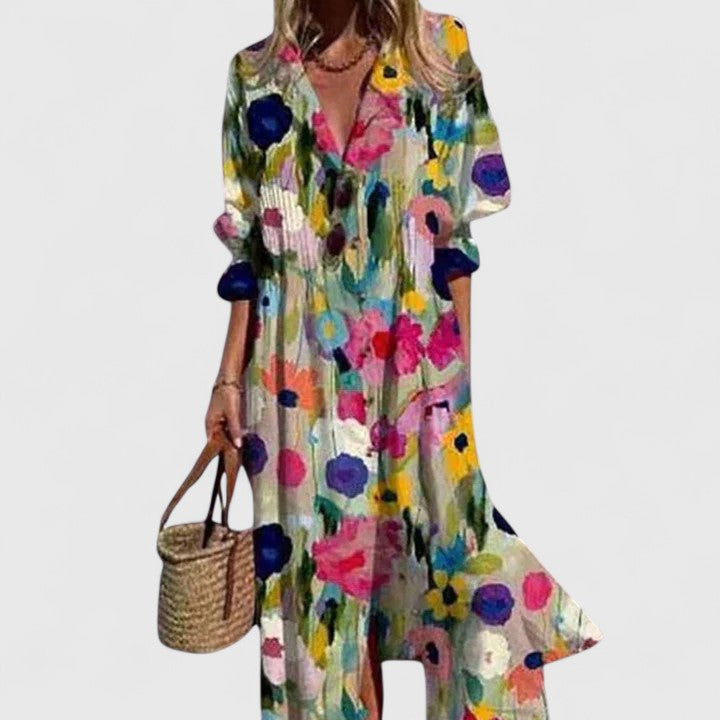 Paula | Women's Half-Sleeve Boho Maxi Dress with Bold Print