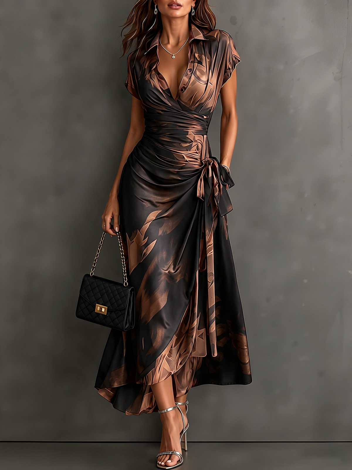 Amara | Abstracte Wrap Midi Jurk