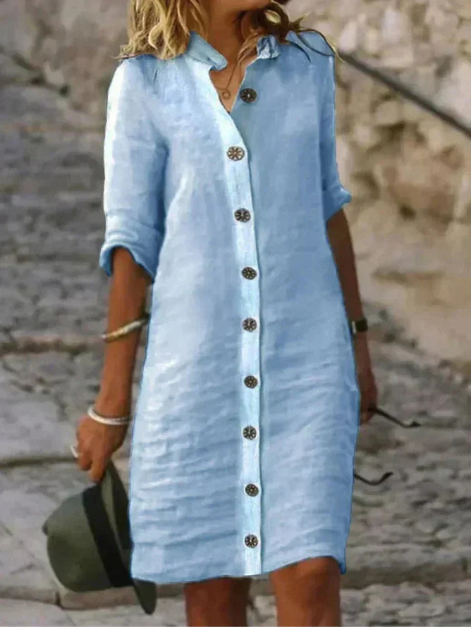 Sloane | Women's Linen Collared Button-Down Shirt Dress