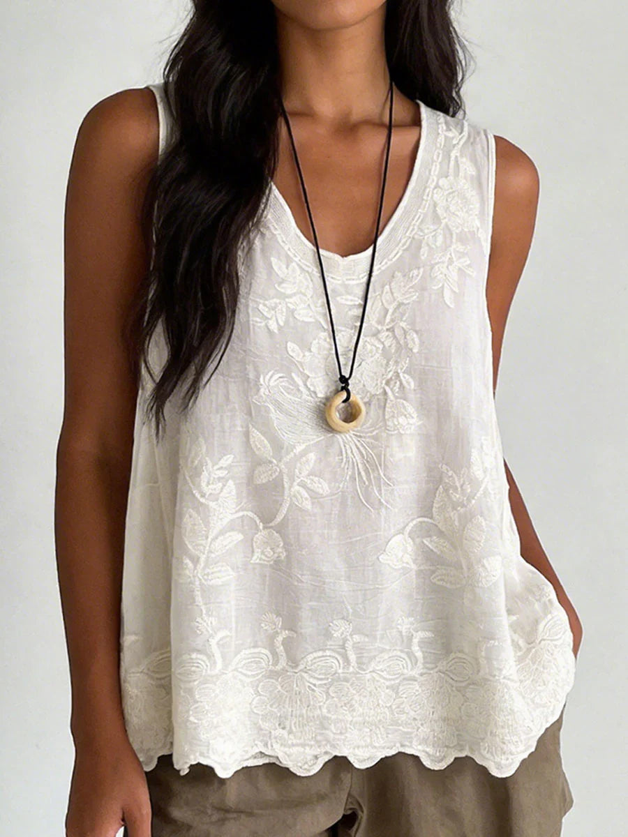 Women’s Embroidered Sleeveless Relaxed-Fit Top