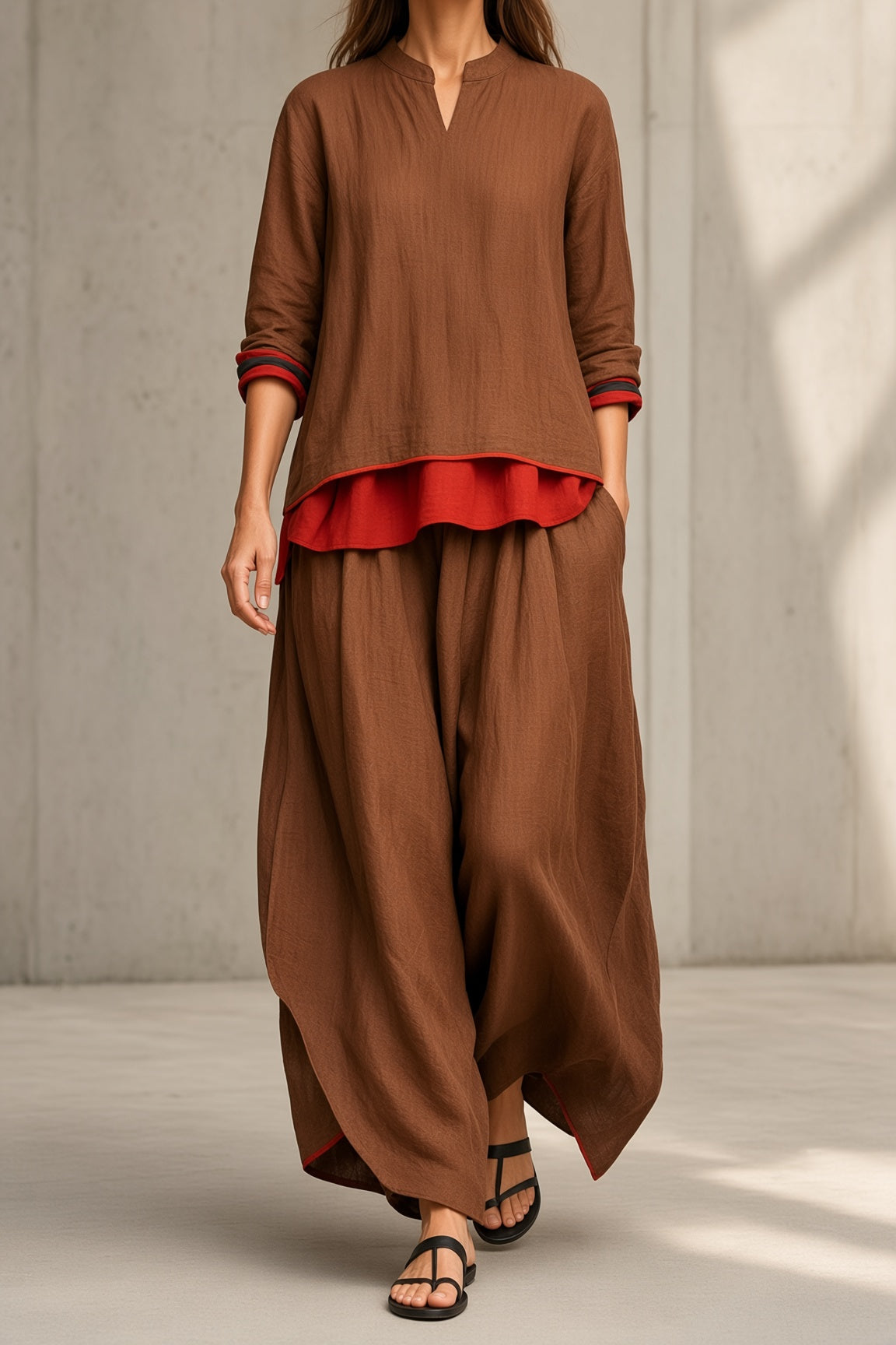 Tamsin | Contrast Trim Tunic & Wide-Leg Pant Set
