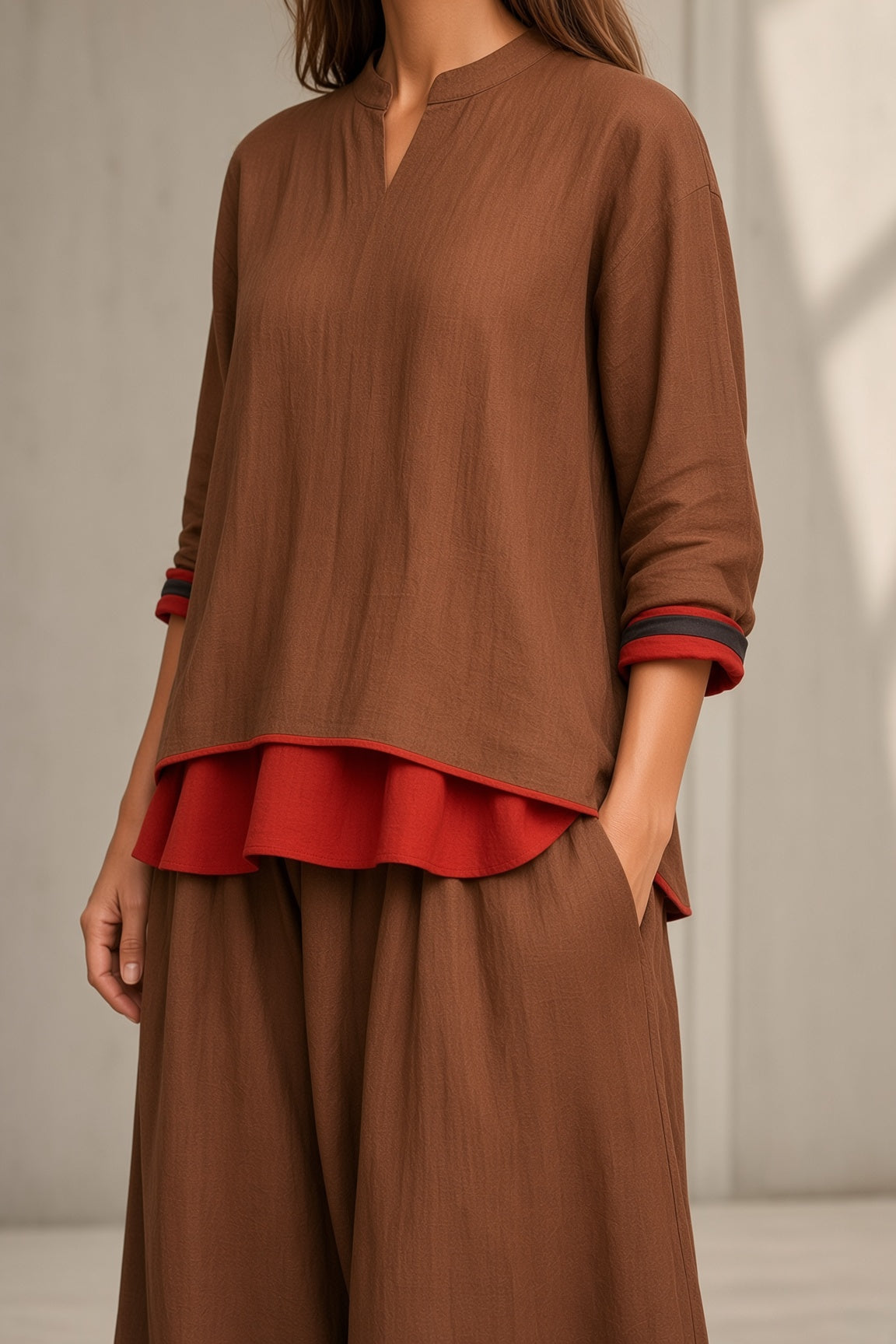 Tamsin | Contrast Trim Tunic & Wide-Leg Pant Set