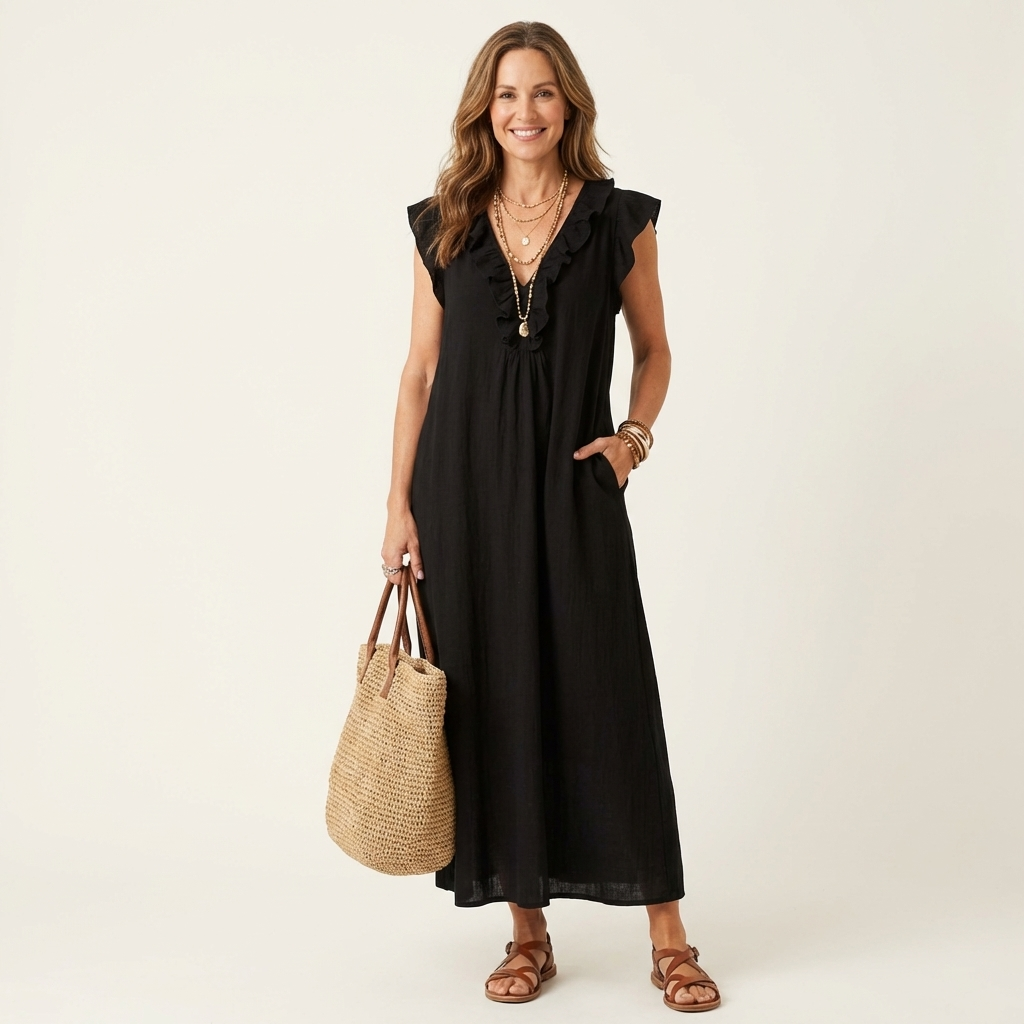 Josefina | Vestido Maxi con Escote en V y Volantes