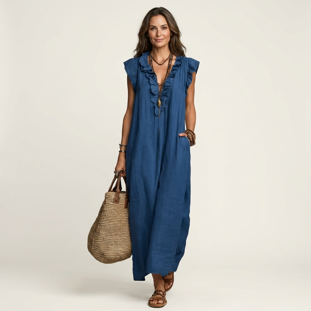 Josefina | Vestido Maxi con Escote en V y Volantes