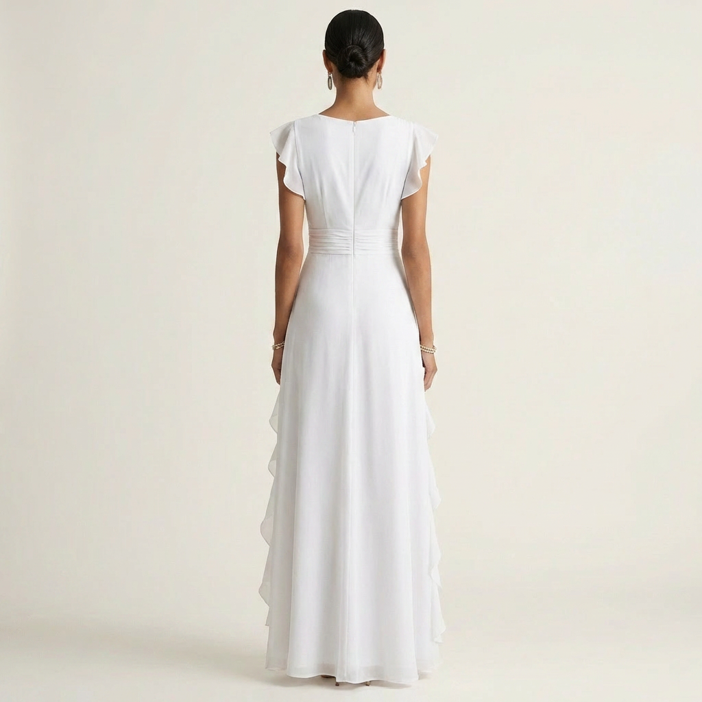 Celeste | Vestido Maxi Cruzado con Escote en V, Manga Mariposa y Volante Cascada