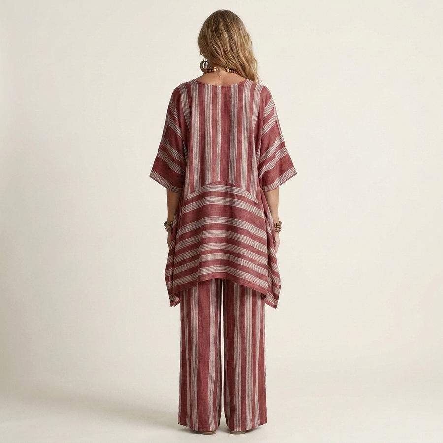 Sasha | Conjunto de Dos Piezas de Rayas en Algodón y Lino