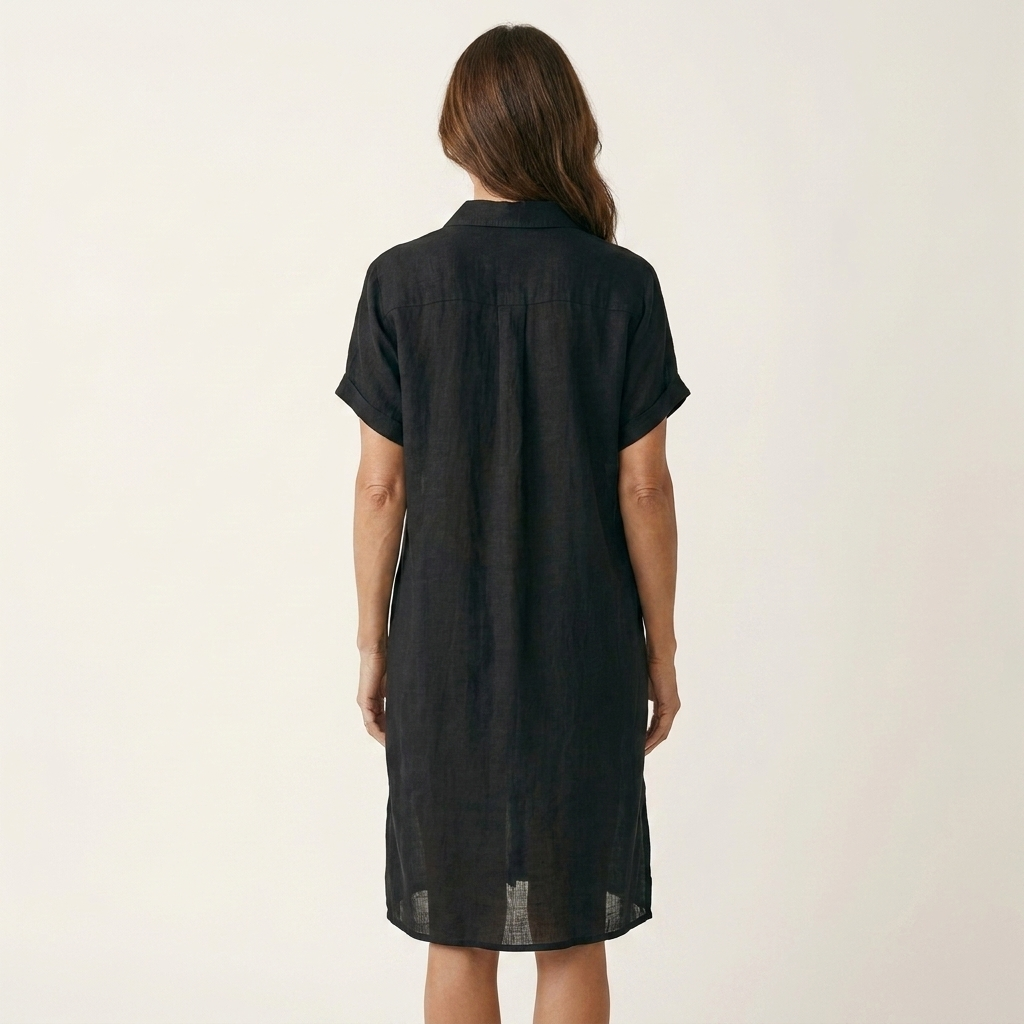 Florencia | Vestido Camisero Midi en Algodón y Lino con Puños Remangados